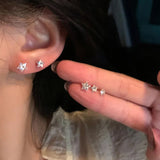 Real 925 Sterling Star Stud Earrings for Women Geometric Zircon Fine Jewelry - Gemstone Gold
