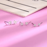 Real 925 Sterling Star Stud Earrings for Women Geometric Zircon Fine Jewelry - Gemstone Gold