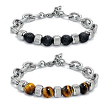 Real Natural Stone Beads Braslet Bracelet Tiger eye Punk Link Chain - Gemstone Gold