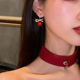Red Heart Ruby Stud Earrings For Women Girl Wedding Festival Jewelry - Gemstone Gold