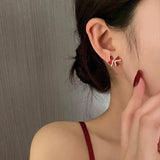 Red Heart Ruby Stud Earrings For Women Girl Wedding Festival Jewelry - Gemstone Gold