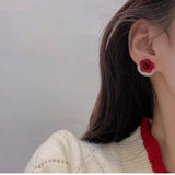 Red Heart Ruby Stud Earrings For Women Girl Wedding Festival Jewelry - Gemstone Gold