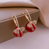 Red Heart Ruby Stud Earrings For Women Girl Wedding Festival Jewelry - Gemstone Gold