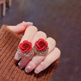 Red Heart Ruby Stud Earrings For Women Girl Wedding Festival Jewelry - Gemstone Gold