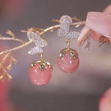 Red Heart Ruby Stud Earrings For Women Girl Wedding Festival Jewelry - Gemstone Gold