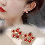 Red Heart Ruby Stud Earrings For Women Girl Wedding Festival Jewelry - Gemstone Gold