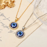 Round Demon Eye Pendant Necklace For Women Jewelry Charm Clavicle Chain - Gemstone Gold