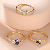 Royal Blue Zircon Triple Ring Set Purple Rose Gold Thin For Women Bridal Jewelry - Gemstone Gold
