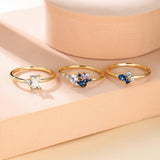 Royal Blue Zircon Triple Ring Set Purple Rose Gold Thin For Women Bridal Jewelry - Gemstone Gold
