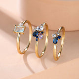 Royal Blue Zircon Triple Ring Set Purple Rose Gold Thin For Women Bridal Jewelry - Gemstone Gold