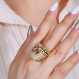 Shiny Corssover Zircon Ring Women Wedding Jewelry Engagement Accessories Gift - Gemstone Gold