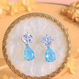 Shiny Light Blue Aquamarine Dangle Earrings Water Drop for Women Wedding Jewelry - Gemstone Gold