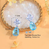 Shiny Light Blue Aquamarine Dangle Earrings Water Drop for Women Wedding Jewelry - Gemstone Gold
