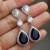 Short Drop Earrings with Flower Topaz Diamond for Women Eye Catching Party Wedding Jewelry - Genuine - Gemstone