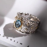 Silve Out Wide Topaz Ring for Women Gift Grace Vintage Jewelry - Gemstone Gold