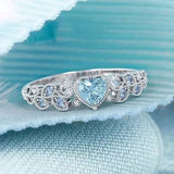 Silver Leaf Heart Rings for Women Noble Princess Engagement Wedding Jewelry - Gemstone Gold