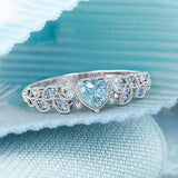 Silver Leaf Heart Rings for Women Noble Princess Engagement Wedding Jewelry - Gemstone Gold