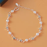 Silver Metal Bracelet for Women Beads Handmade Birthday Christmas Gift - Gemstone Gold
