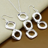 Silver Round Square Necklace Earring Set For Woman Wedding Engagement Jewelry - Gemstone Gold