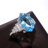 Sky Blue Wedding Ring Solitaire Band Oval Stone Engage Women Jewelry - Genuine - Gemstone