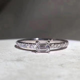 Square Silver Zircon Ring Women Wedding Party Jewelry - Genuine - Gemstone