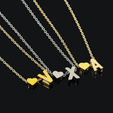 Tiny Initial Letter Name Necklace Gold Heart Women Pendant Jewelry Gift - Gemstone Gold