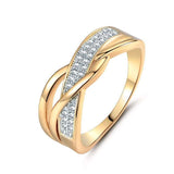 Twisted gold zircon ring for women with prong setting and round zircon stones, 14k yellow gold plated engagement promise jewelry
