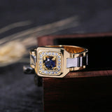 Two Tone Watch Shaped Ring For Men Wedding Male Jewelry - Gemstone Gold