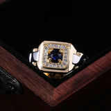 Two Tone Watch Shaped Ring For Men Wedding Male Jewelry - Gemstone Gold