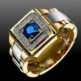 Two Tone Watch Shaped Ring For Men Wedding Male Jewelry - Gemstone Gold