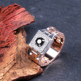 Two Tone Watch Shaped Ring For Men Wedding Male Jewelry - Gemstone Gold