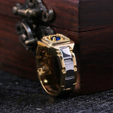 Two Tone Watch Shaped Ring For Men Wedding Male Jewelry - Gemstone Gold