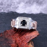 Two Tone Watch Shaped Ring For Men Wedding Male Jewelry - Gemstone Gold