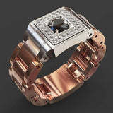 Two Tone Watch Shaped Ring For Men Wedding Male Jewelry - Gemstone Gold