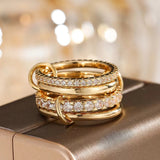 Twotone Inlaid Zirpcon Ring Jewelry For Girls Women Party Anniverssary - Gemstone Gold