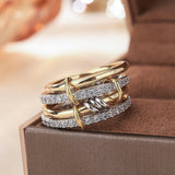 Twotone Inlaid Zirpcon Ring Jewelry For Girls Women Party Anniverssary - Gemstone Gold