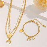 Unique Stars Moon Jewelry Set 18K Gold Chain Women Necklaces Bracelets - Gemstone Gold