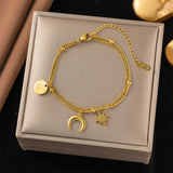 Unique Stars Moon Jewelry Set 18K Gold Chain Women Necklaces Bracelets - Gemstone Gold