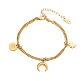 Unique Stars Moon Jewelry Set 18K Gold Chain Women Necklaces Bracelets - Gemstone Gold