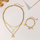 Unique Stars Moon Jewelry Set 18K Gold Chain Women Necklaces Bracelets - Gemstone Gold