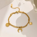 Unique Stars Moon Jewelry Set 18K Gold Chain Women Necklaces Bracelets - Gemstone Gold