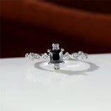 Vintage Black Square Zircon Ring Wedding Silver Engagement Jewelry For Women - Gemstone Gold