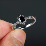 Vintage Black Square Zircon Ring Wedding Silver Engagement Jewelry For Women - Gemstone Gold
