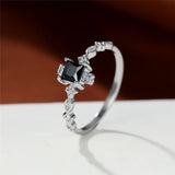 Vintage Black Square Zircon Ring Wedding Silver Engagement Jewelry For Women - Gemstone Gold