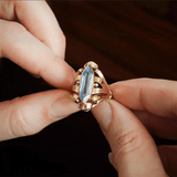 Vintage Blue Topaz Bridal Ring for Women Wedding Engagement Jewelry - Genuine - Gemstone
