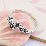 Vintage Bohemian Flower Red Ruby Ring for Women Silver Engagement Jewelry - Genuine - Gemstone