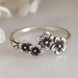 Vintage Bohemian Flower Red Ruby Ring for Women Silver Engagement Jewelry - Genuine - Gemstone