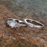 Vintage Fire Opal Flower Ring Set Engagement Wedding Jewelry For Women - Gemstone Gold