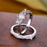 Vintage Fire Opal Flower Ring Set Engagement Wedding Jewelry For Women - Gemstone Gold