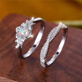 Vintage Fire Opal Flower Ring Set Engagement Wedding Jewelry For Women - Gemstone Gold
